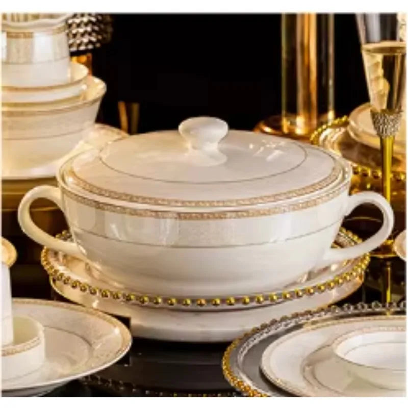 Christmas CeramicTableware 60Piece Set Equipped With Turkey Pot Fashion Xiaozi Series Ten Dining Simple Bone China Tableware Set